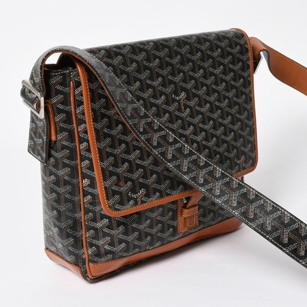 GOYARD ゴヤール グランブルー メッセンジャーバッグ GOS020072 ブラウン PVC レザー シルバー金具 美品 中古 4a009621