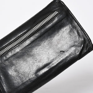 CHROME HEARTS クロムハーツ WAVE CROSS BTN ウェーブ クロスボールボタン デストロイレザーウォレット 長財布 ブラック 美品 中古 4a009622