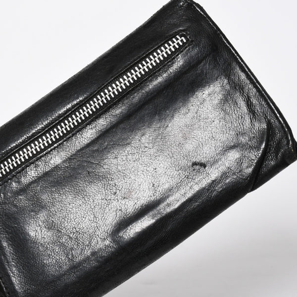 CHROME HEARTS クロムハーツ WAVE CROSS BTN ウェーブ クロスボールボタン デストロイレザーウォレット 長財布 ブラック 美品 中古 4a009622