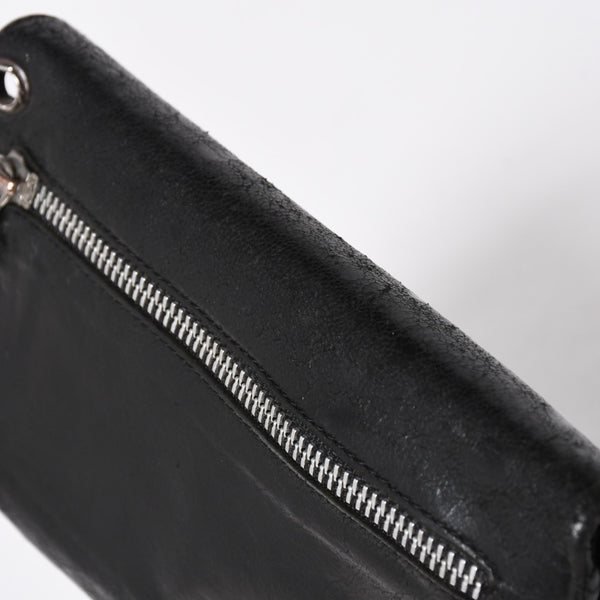 CHROME HEARTS クロムハーツ WAVE CROSS BTN ウェーブ クロスボールボタン デストロイレザーウォレット 長財布 ブラック 美品 中古 4a009622