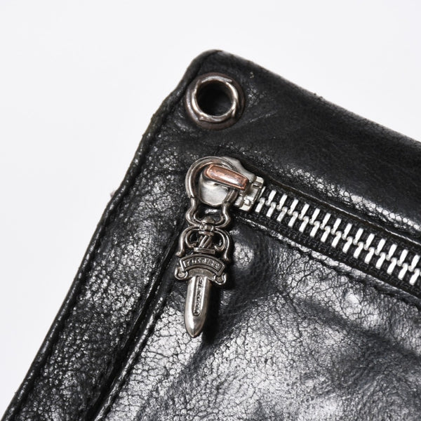 CHROME HEARTS クロムハーツ WAVE CROSS BTN ウェーブ クロスボールボタン デストロイレザーウォレット 長財布 ブラック 美品 中古 4a009622