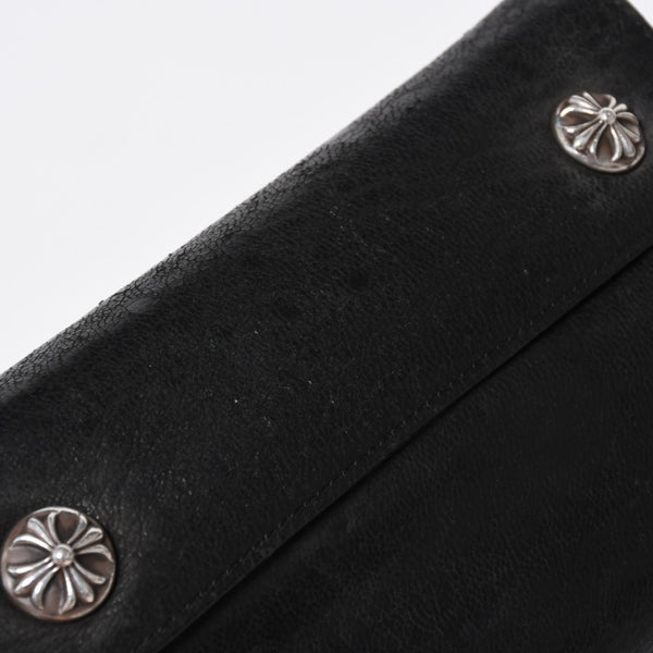 CHROME HEARTS クロムハーツ WAVE CROSS BTN ウェーブ クロスボールボタン デストロイレザーウォレット 長財布 ブラック 美品 中古 4a009622