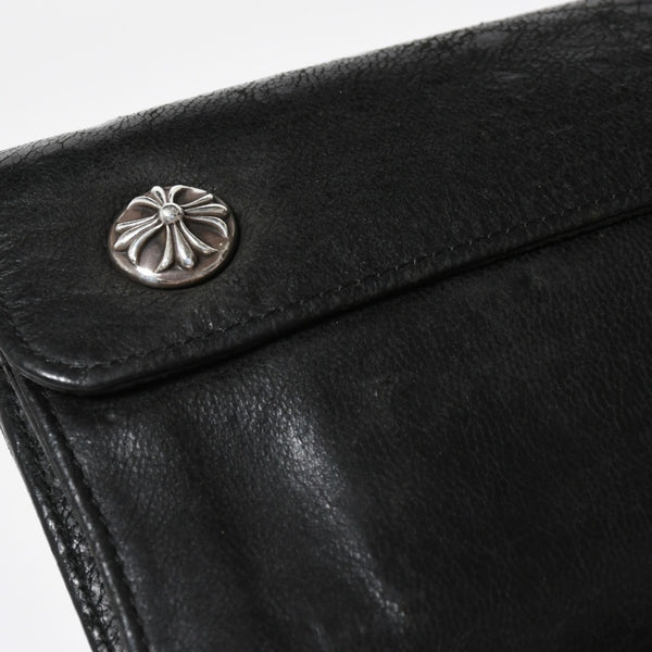 CHROME HEARTS クロムハーツ WAVE CROSS BTN ウェーブ クロスボールボタン デストロイレザーウォレット 長財布 ブラック 美品 中古 4a009622