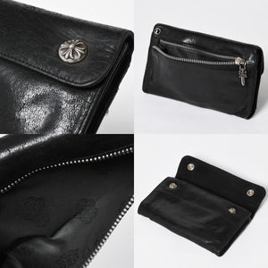 CHROME HEARTS クロムハーツ WAVE CROSS BTN ウェーブ クロスボールボタン デストロイレザーウォレット 長財布 ブラック 美品 中古 4a009622