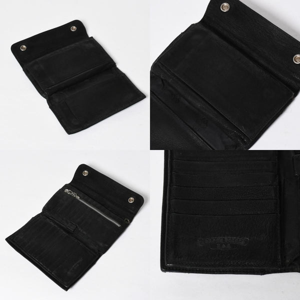 CHROME HEARTS クロムハーツ WAVE CROSS BTN ウェーブ クロスボールボタン デストロイレザーウォレット 長財布 ブラック 美品 中古 4a009622