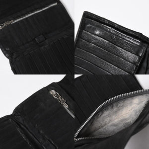 CHROME HEARTS クロムハーツ WAVE CROSS BTN ウェーブ クロスボールボタン デストロイレザーウォレット 長財布 ブラック 美品 中古 4a009622