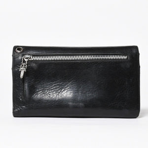 CHROME HEARTS クロムハーツ WAVE CROSS BTN ウェーブ クロスボールボタン レザーウォレット 長財布 ダガー ブラック 美品 中古 4a009609