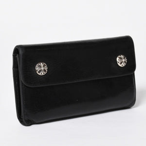 CHROME HEARTS クロムハーツ WAVE CROSS BTN ウェーブ クロスボールボタン レザーウォレット 長財布 ダガー ブラック 美品 中古 4a009609