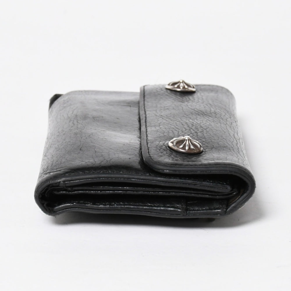 CHROME HEARTS クロムハーツ WAVE CROSS BTN ウェーブ クロスボールボタン レザーウォレット 長財布 ダガー ブラック 美品 中古 4a009609
