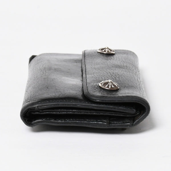CHROME HEARTS クロムハーツ WAVE CROSS BTN ウェーブ クロスボールボタン レザーウォレット 長財布 ダガー ブラック 美品 中古 4a009609
