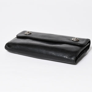 CHROME HEARTS クロムハーツ WAVE CROSS BTN ウェーブ クロスボールボタン レザーウォレット 長財布 ダガー ブラック 美品 中古 4a009609