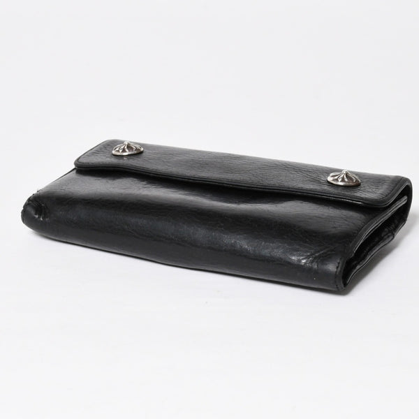 CHROME HEARTS クロムハーツ WAVE CROSS BTN ウェーブ クロスボールボタン レザーウォレット 長財布 ダガー ブラック 美品 中古 4a009609