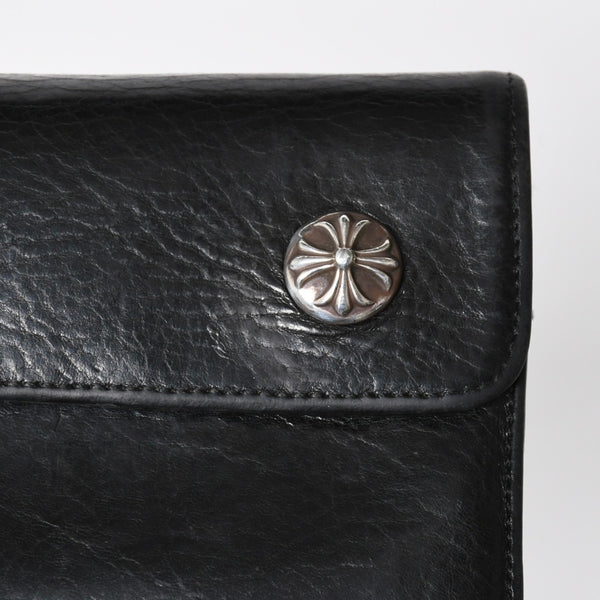 CHROME HEARTS クロムハーツ WAVE CROSS BTN ウェーブ クロスボールボタン レザーウォレット 長財布 ダガー ブラック 美品 中古 4a009609