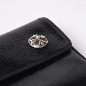 CHROME HEARTS クロムハーツ WAVE CROSS BTN ウェーブ クロスボールボタン レザーウォレット 長財布 ダガー ブラック 美品 中古 4a009609