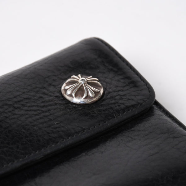 CHROME HEARTS クロムハーツ WAVE CROSS BTN ウェーブ クロスボールボタン レザーウォレット 長財布 ダガー ブラック 美品 中古 4a009609