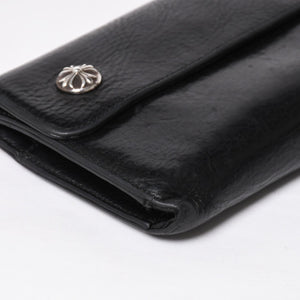 CHROME HEARTS クロムハーツ WAVE CROSS BTN ウェーブ クロスボールボタン レザーウォレット 長財布 ダガー ブラック 美品 中古 4a009609