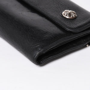 CHROME HEARTS クロムハーツ WAVE CROSS BTN ウェーブ クロスボールボタン レザーウォレット 長財布 ダガー ブラック 美品 中古 4a009609