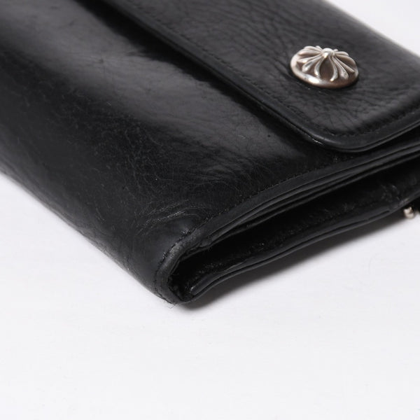 CHROME HEARTS クロムハーツ WAVE CROSS BTN ウェーブ クロスボールボタン レザーウォレット 長財布 ダガー ブラック 美品 中古 4a009609