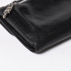 CHROME HEARTS クロムハーツ WAVE CROSS BTN ウェーブ クロスボールボタン レザーウォレット 長財布 ダガー ブラック 美品 中古 4a009609