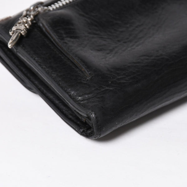 CHROME HEARTS クロムハーツ WAVE CROSS BTN ウェーブ クロスボールボタン レザーウォレット 長財布 ダガー ブラック 美品 中古 4a009609