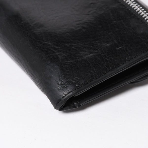 CHROME HEARTS クロムハーツ WAVE CROSS BTN ウェーブ クロスボールボタン レザーウォレット 長財布 ダガー ブラック 美品 中古 4a009609