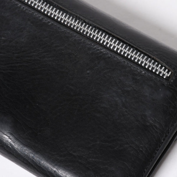 CHROME HEARTS クロムハーツ WAVE CROSS BTN ウェーブ クロスボールボタン レザーウォレット 長財布 ダガー ブラック 美品 中古 4a009609