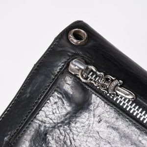 CHROME HEARTS クロムハーツ WAVE CROSS BTN ウェーブ クロスボールボタン レザーウォレット 長財布 ダガー ブラック 美品 中古 4a009609