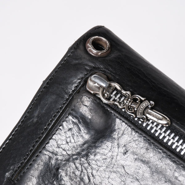 CHROME HEARTS クロムハーツ WAVE CROSS BTN ウェーブ クロスボールボタン レザーウォレット 長財布 ダガー ブラック 美品 中古 4a009609