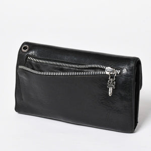 CHROME HEARTS クロムハーツ WAVE CROSS BTN ウェーブ クロスボールボタン レザーウォレット 長財布 ダガー ブラック 美品 中古 4a009609