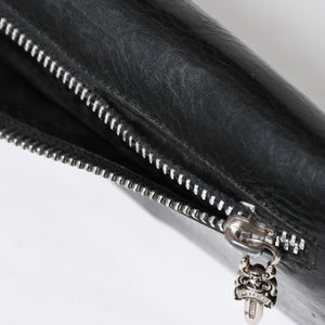 CHROME HEARTS クロムハーツ WAVE CROSS BTN ウェーブ クロスボールボタン レザーウォレット 長財布 ダガー ブラック 美品 中古 4a009609