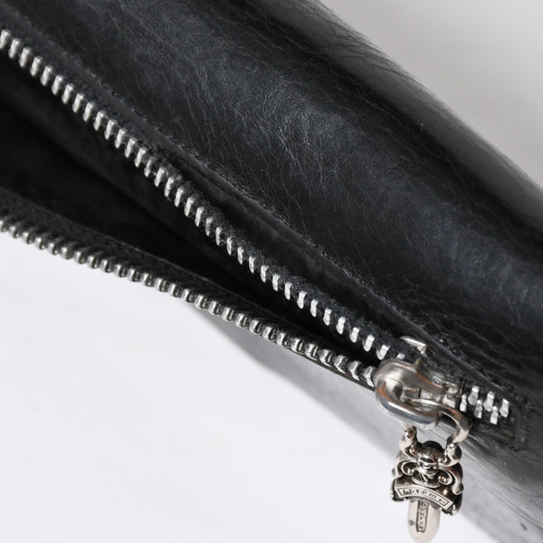 CHROME HEARTS クロムハーツ WAVE CROSS BTN ウェーブ クロスボールボタン レザーウォレット 長財布 ダガー ブラック 美品 中古 4a009609