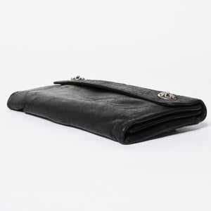 CHROME HEARTS クロムハーツ WAVE CROSS BTN ウェーブ クロスボールボタン デストロイレザーウォレット 長財布 ブラック 美品 中古 4a009622