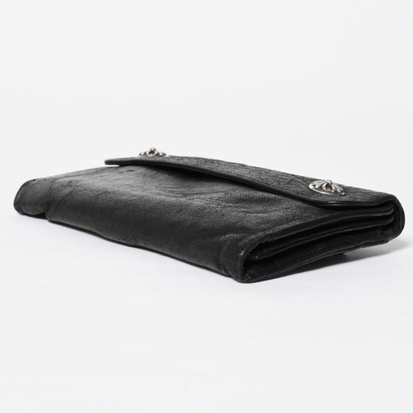 CHROME HEARTS クロムハーツ WAVE CROSS BTN ウェーブ クロスボールボタン デストロイレザーウォレット 長財布 ブラック 美品 中古 4a009622