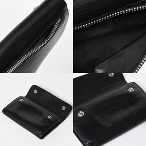 CHROME HEARTS クロムハーツ WAVE CROSS BTN ウェーブ クロスボールボタン レザーウォレット 長財布 ダガー ブラック 美品 中古 4a009609