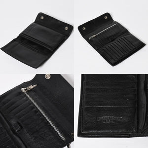 CHROME HEARTS クロムハーツ WAVE CROSS BTN ウェーブ クロスボールボタン レザーウォレット 長財布 ダガー ブラック 美品 中古 4a009609