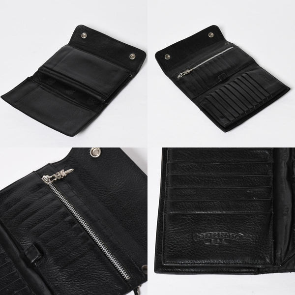 CHROME HEARTS クロムハーツ WAVE CROSS BTN ウェーブ クロスボールボタン レザーウォレット 長財布 ダガー ブラック 美品 中古 4a009609