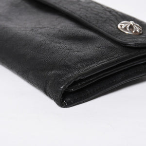 CHROME HEARTS クロムハーツ WAVE CROSS BTN ウェーブ クロスボールボタン デストロイレザーウォレット 長財布 ブラック 美品 中古 4a009622