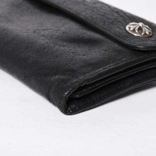 CHROME HEARTS クロムハーツ WAVE CROSS BTN ウェーブ クロスボールボタン デストロイレザーウォレット 長財布 ブラック 美品 中古 4a009622