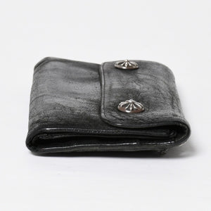 CHROME HEARTS クロムハーツ WAVE CROSS BTN ウェーブ クロスボールボタン デストロイレザーウォレット 長財布 ブラック 美品 中古 4a009623