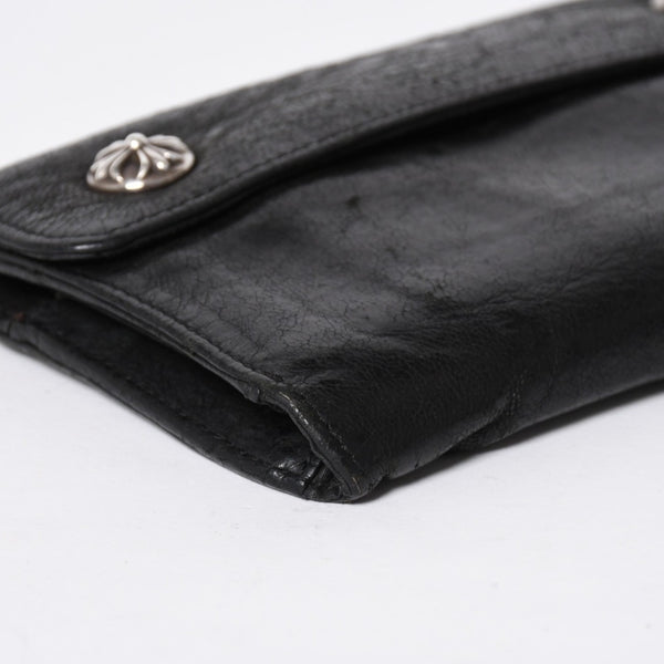 CHROME HEARTS クロムハーツ WAVE CROSS BTN ウェーブ クロスボールボタン デストロイレザーウォレット 長財布 ブラック 美品 中古 4a009622