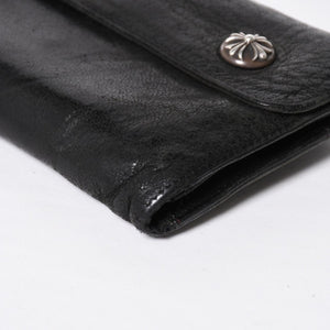 CHROME HEARTS クロムハーツ WAVE CROSS BTN ウェーブ クロスボールボタン デストロイレザーウォレット 長財布 ブラック 美品 中古 4a009623