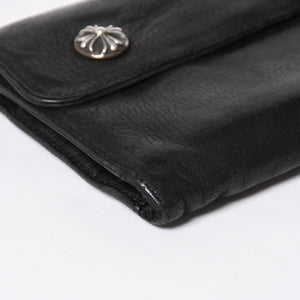CHROME HEARTS クロムハーツ WAVE CROSS BTN ウェーブ クロスボールボタン デストロイレザーウォレット 長財布 ブラック 美品 中古 4a009623