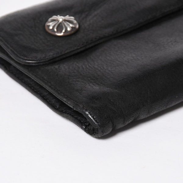 CHROME HEARTS クロムハーツ WAVE CROSS BTN ウェーブ クロスボールボタン デストロイレザーウォレット 長財布 ブラック 美品 中古 4a009623