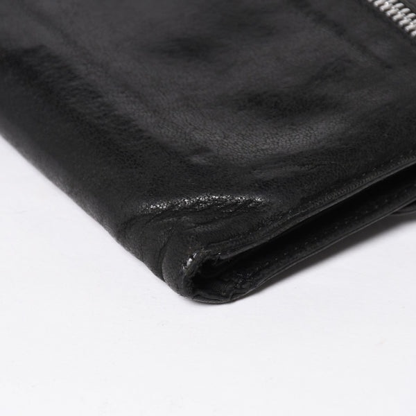 CHROME HEARTS クロムハーツ WAVE CROSS BTN ウェーブ クロスボールボタン デストロイレザーウォレット 長財布 ブラック 美品 中古 4a009623