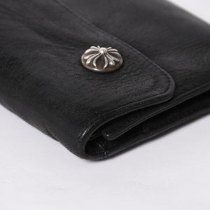 CHROME HEARTS クロムハーツ WAVE CROSS BTN ウェーブ クロスボールボタン デストロイレザーウォレット 長財布 ブラック 美品 中古 4a009623