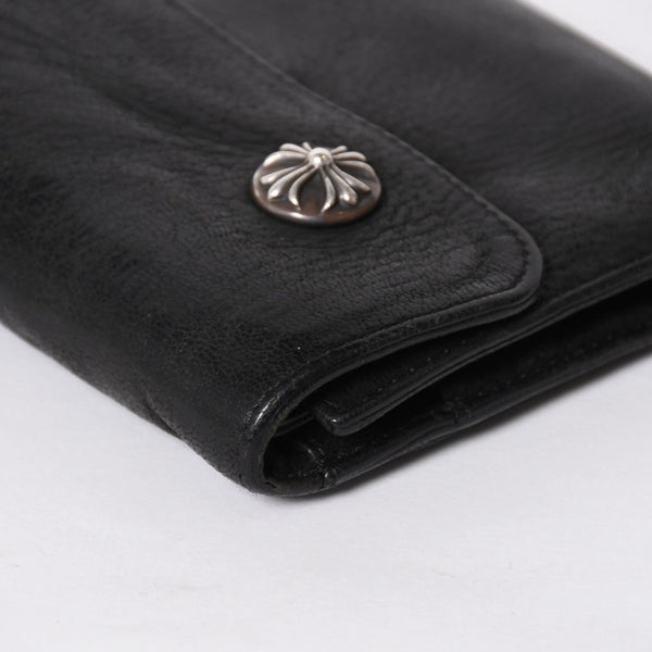 CHROME HEARTS クロムハーツ WAVE CROSS BTN ウェーブ クロスボールボタン デストロイレザーウォレット 長財布 ブラック 美品 中古 4a009623