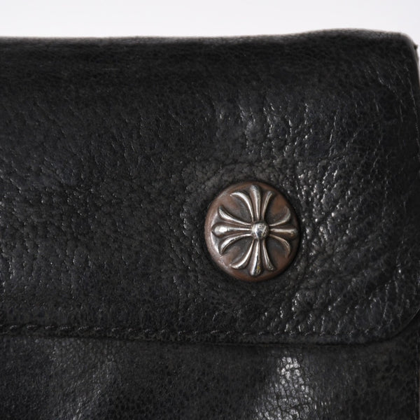 CHROME HEARTS クロムハーツ WAVE CROSS BTN ウェーブ クロスボールボタン デストロイレザーウォレット 長財布 ブラック 美品 中古 4a009623