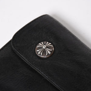 CHROME HEARTS クロムハーツ WAVE CROSS BTN ウェーブ クロスボールボタン デストロイレザーウォレット 長財布 ブラック 美品 中古 4a009623