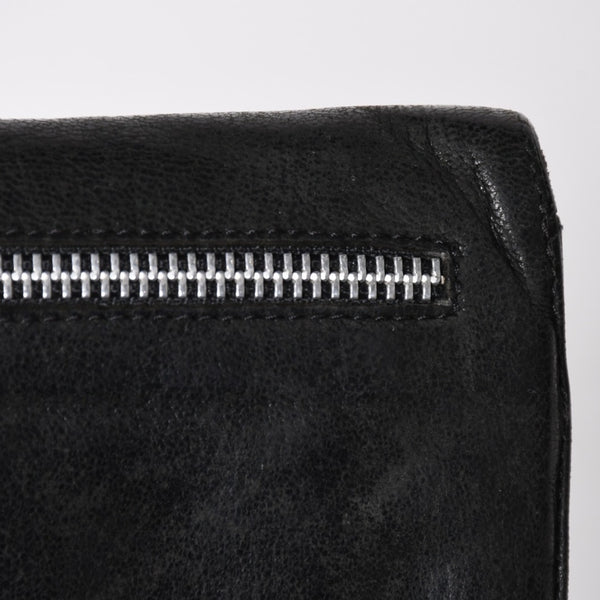CHROME HEARTS クロムハーツ WAVE CROSS BTN ウェーブ クロスボールボタン デストロイレザーウォレット 長財布 ブラック 美品 中古 4a009623