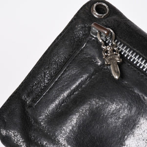 CHROME HEARTS クロムハーツ WAVE CROSS BTN ウェーブ クロスボールボタン デストロイレザーウォレット 長財布 ブラック 美品 中古 4a009623